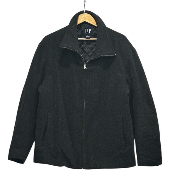 GAP Men's Black Charcoal Wool Full Zip Pea Coat Jacket, Size L - Picture 1 of 12